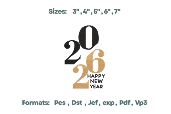 2026 Stacked Modern New Year Embroidery Design